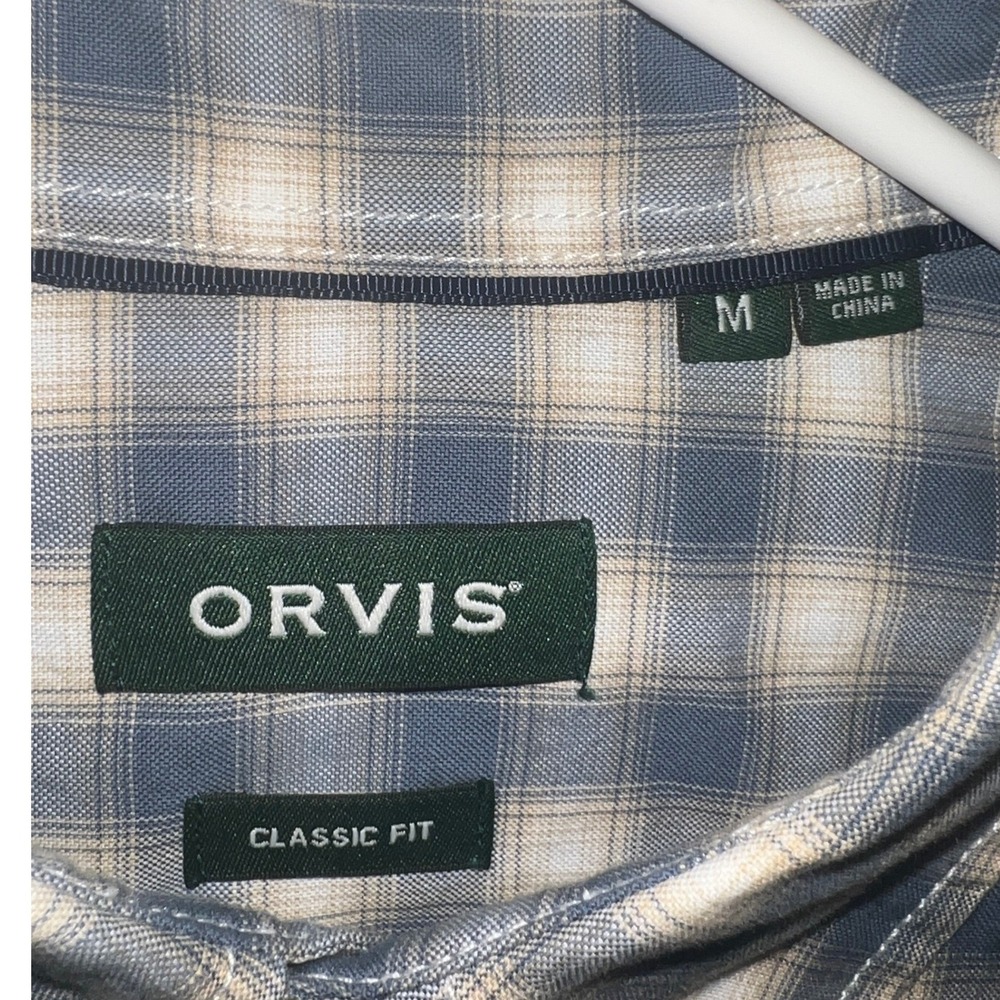 Orvis Classic Fit Men's Blue Cream Plaid Cotton Lyocell Button Down Shirt Size M - Picture 3 of 9